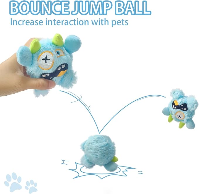 FCCUM Squeaky Plush Pet Toy Ball, Dental Care, Skin-Friendly and Soft and Relieve Stress, Little Monster Plush Ball Toy Suitable for All Breeds (Sky Blue,Small)