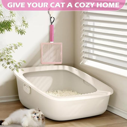 Apidgrowth Cat Litter Scoop, 2-in-1 Detachable Ergonomic Handle, Metal, Bar Grid Shape with Suspendable Cord (Pink)