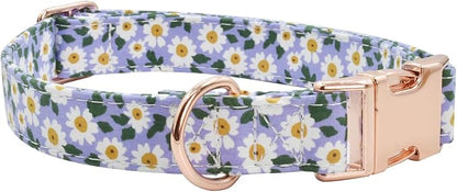 Metal Buckle Dog Collar, Durable Adjustable Dog Collar Soft for Small Medium Large Dogs (002-Purple Flower, S(10-14in)