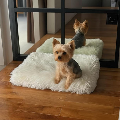 IHAPPYDOG Luxury Faux Fur Orthopedic Dog Beds, Memory Foam Crate Bed for Small, Medium, Large and XL Pets, Fluffy Pet Bed with Waterproof and Washable Cover, Fits Crates (White, 23"x18")