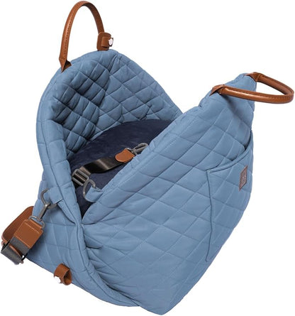 4 Cats & Dogs Mew Mew Travel Pet Bed – Soft Carrier for Small Dogs & Cats, Water-Resistant Quilted Shell, Adjustable Belts for Car Travel, Anti-Slip Bottom, Portable Pet Bed & Travel Bag - Blue Steel