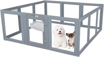 Everfront Clear Dog Play Pen - Easy Assemble Durable Plastic Acrylic Dog Playpen - Dog Playpen Indoor, Puppy Playpen, Cat Playpen, Small Animal Playpen, Dog Play Pen Indoors (Grey, 23.6" H, 12PCS)