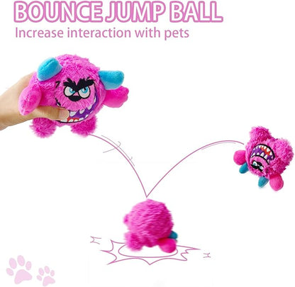 FCCUM Squeaky Plush Ball Dog Toy, Little Monster Puppy Toys Suitable for All Breeds, Dental Care, Skin-Friendly and Soft and Durable (Rose Red, Large)