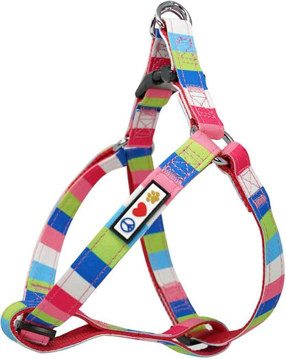 Pawtitas Multicolor Step-in Dog Harness – Adjustable No-Pull Vest for Puppies to Seniors, Safe & Comfortable S Pink/Blue/Teal/Green