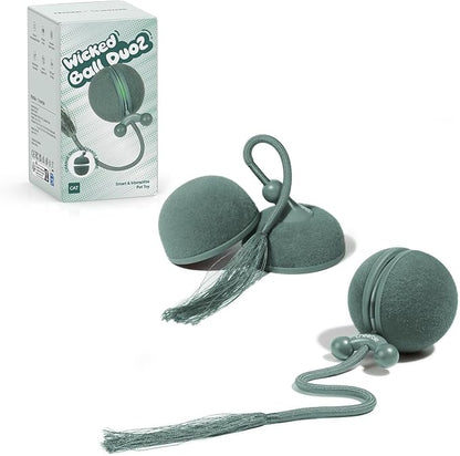Hoochii 2 in 1 Interactive Cat Toys for Indoor Cats - Wicked Ball Duo2 Automatic Cat Toy, Rolling Ball & Spinning Top, Electric Cat Toy Balls with Chirping Sounds & Speedy Tail, Moving Kitten Toys