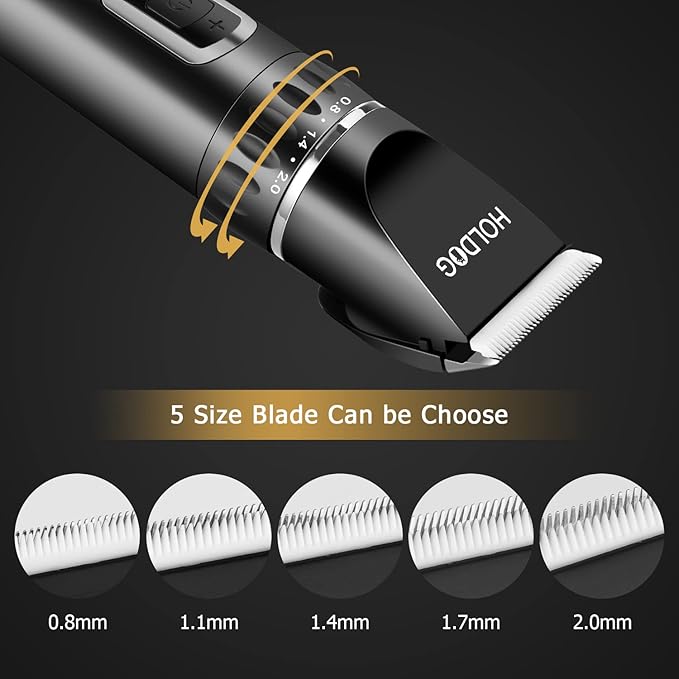 HOLDOG Dog Clippers Professional Heavy Duty Dog Grooming Clipper 3-Speed Low Noise High Power Rechargeable Cordless Pet Grooming Tools for Small & Large Dogs Cats Pets with Thick & Heavy Coats