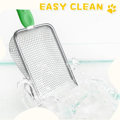 Apidgrowth Metal Cat Litter Scoop,Sturdy Litter Cleaner Corner Shovel,Stainless Steel Mesh Litter Shovel,Easy to Clean Reptile Terrarium Sand Waste(Green)-Christmas