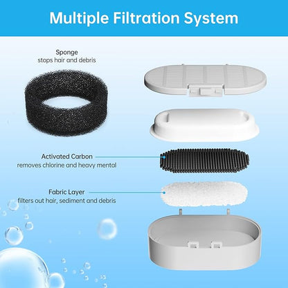 4 Pack Cat Water Fountain Filters Replacement & Pre-Filter Sponges for 3.2L/108Oz & 67oz/2L Stainless Steel Pet Fountain, Carbon Filters for Automatic Cat Water Dispenser