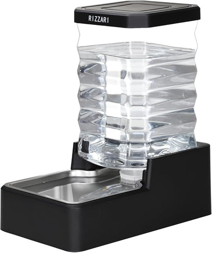 RIZZARI Stainless Steel Pet Waterer: 7L Black Gravity Fed Water Dispenser Leak-Proof for Senior Dogs Joint Care Home Owners - Bedroom Garden Use