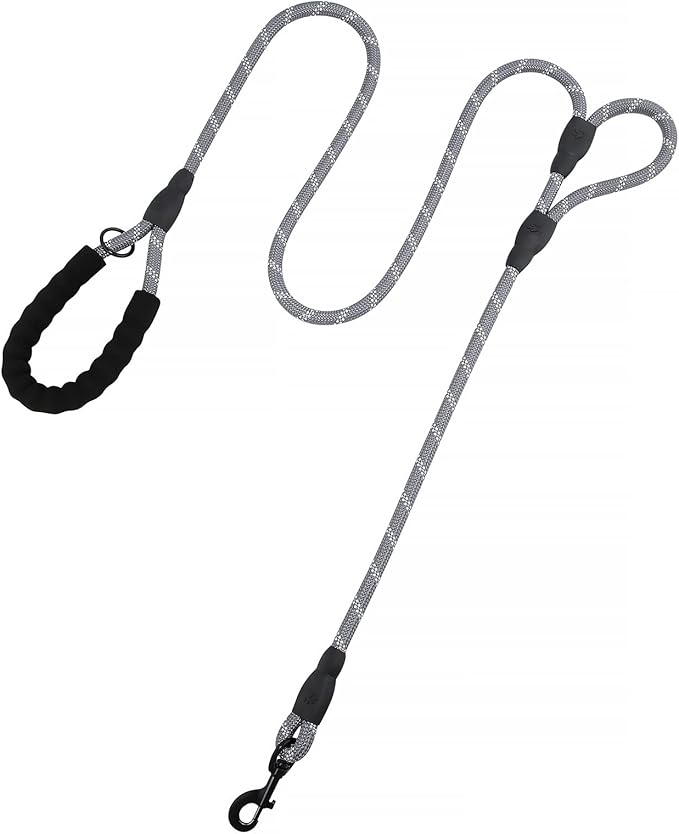 Plutus Pet Rope Dog Leash 6ft Long, Heavy Duty,Reflective Double Handle Leash for Safety Training, for Medium Large Dogs, Dual Handle Leads(Gray)