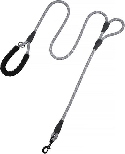 Plutus Pet Rope Dog Leash 6ft Long, Heavy Duty,Reflective Double Handle Leash for Safety Training, for Medium Large Dogs, Dual Handle Leads(Gray)