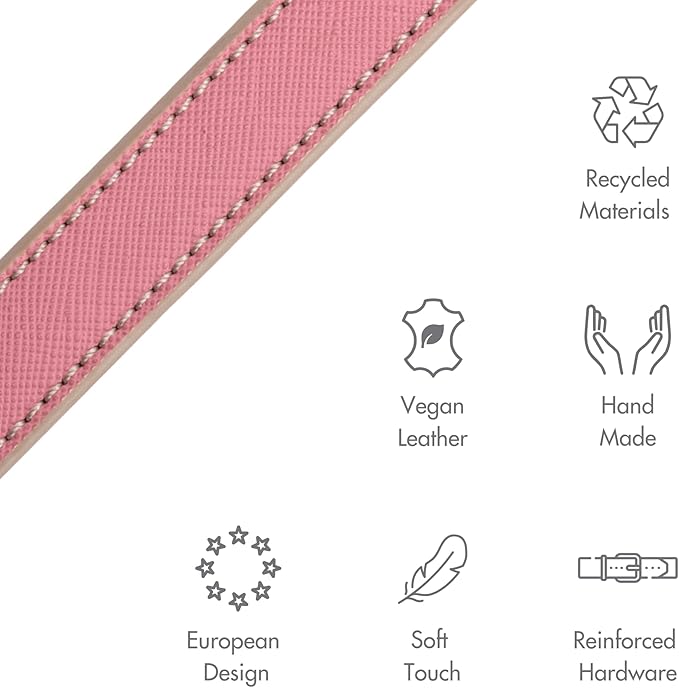 Nina Woof Rio Vegan Leather Dog Leash (4ft) Padded Luxury Dog Lead - Dog Leash Large Dogs, Dog Leashes for Medium Dogs & Ideal Long Dog Leash and Compatible with Dog Collars (Pink)