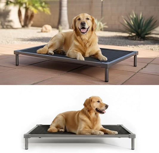 Pronest Chew Proof Elevated Dog Beds Medium Large Sized, Aluminum Alloy Dogs Supplies Raised Cot for Cooling Indoor/Outdoor/Camping Use Washable Pet Bed for Crate-48.4"x 32.7" x 7", Gray