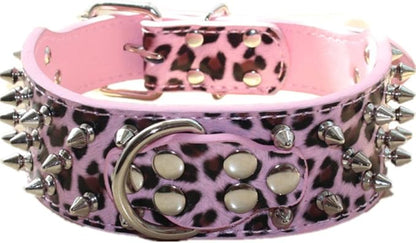 Serijoars Spiked Studded Dog Collar, PU Leather Dog Collar, Adjustable Pet Collars for Medium or Large Breed Pet (L, Leopard1)