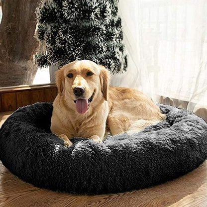 MFOX Calming Dog Bed (S/M/L/XL) for Medium and Large Dogs Comfortable Pet Bed Faux Fur Donut Cuddler Up to 15/30/50/90lbs