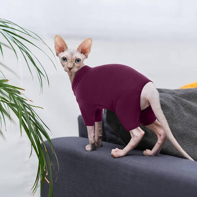 ROZKITCH Hairless Cat Sweater, Breathable Soft Jumpers for Sphynx Only, Coat with Four Legs, Warm Sweater T-Shirt Cat Pajamas Jumpsuit Vest Cornish Rex, Devon Rex, Peterbald Purple S