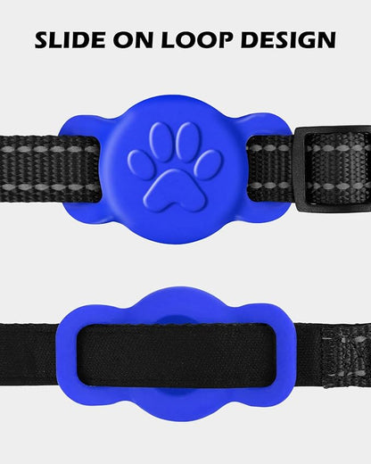 Dynmeow Dog Cat Collar Holder Compatible with Airtag, Anti-Lost Silcione Holder for 3/8 and 5/8 Inch Wide Collars, Navy-Blue, S(1 Pack)