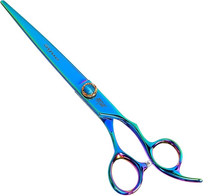 Stjuo 7.5'' Dog Straight Scissors for Grooming 440C Stainless Steel Green Professional Pet Trimming Scissors Sharp Blades Cutting for Dogs and Cats Shears