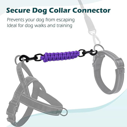 PetBonus Dog Collar Safety Clip, Handmade Backup Safety Strap for Dog Harness, Prong, Pinch Collar, Double Ended Clasp Leash Connector (Purple)