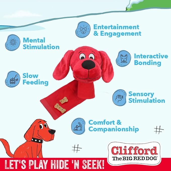 Clifford® Snug Snuffy Treat Mat Combo | Mini Treat Snuffle Mat for Dogs + 6" Plush Dog Toy | Hide 'n Seek, Cozy Comfort, Sensory Stimulation with Squeaker and Crinkles