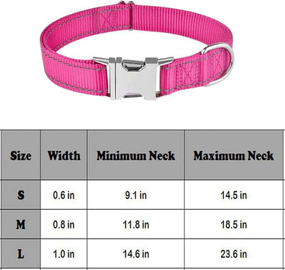Love Dream Reflective Dog Collar with Metal Buckle, Adjustable Safety Nylon Dog Collars with Heavy Duty Quick Release Buckle for Small Medium Large Dogs, Pet Collar with ID Tag Ring