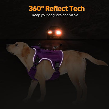 Heavy-Duty Tactical Dog Harness for Large Dogs, No Pull Adjustable Reflective Pet Vest with Molle System, K9 Military-Grade Control for Service Training, Outdoor & 10+ Breeds, Purple, XX-Large