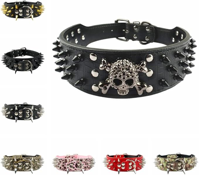 Serijoars Spiked Studded Dog Collar, PU Leather Dog Collar, Adjustable Pet Collars for Medium or Large Breed Pet (L, Leopard5)