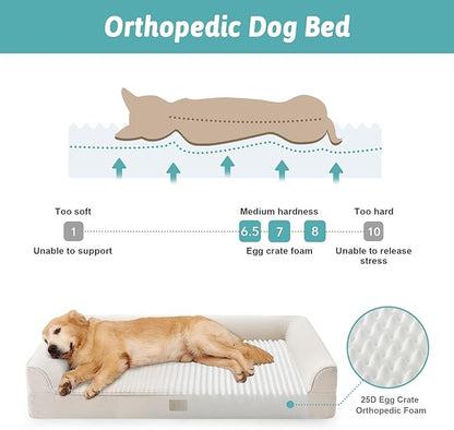 COZY KISS Orthopedic Dog Beds for Large Sized Dog, XL Bolster Pet Couch with Waterproof Lining, Egg Crate Foam Sofa for Pets Up to 100 lbs, U-Shaped, 44x32x7 inch, Beige