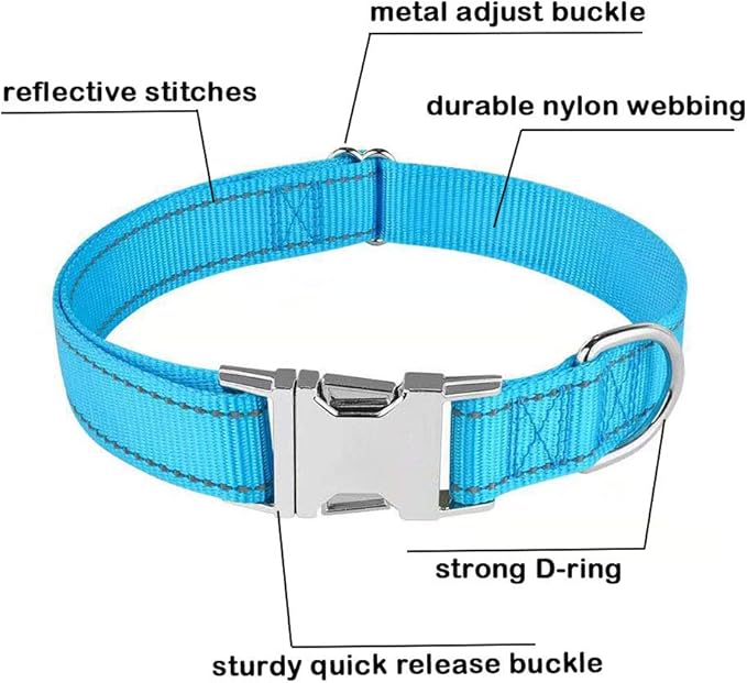 Love Dream Reflective Dog Collar with Metal Buckle, Adjustable Safety Nylon Dog Collars with Heavy Duty Quick Release Buckle for Small Medium Large Dogs, Pet Collar with ID Tag Ring