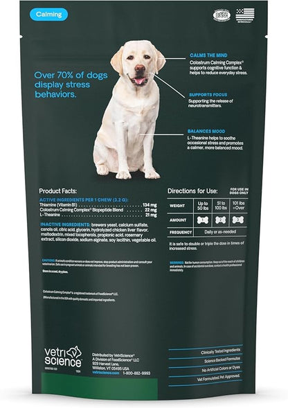 VetriScience Calm & Confident Chews, Composure Clinically Tested Calming and Anxiety Supplement for Dogs, Reduce Stress and Fear, Ideal for Thunderstorms, Fireworks and Travel, Chicken, 120 Count