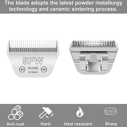 Audoc Wide Blades for Dog Grooming Blades Compatible with Andis,Oster A5,Wahl km10 Dog Clippers Stainless Steel Blades Blades for Animal Dog,Cat,Horse, (#5FW(6.3mm)/2PCS)