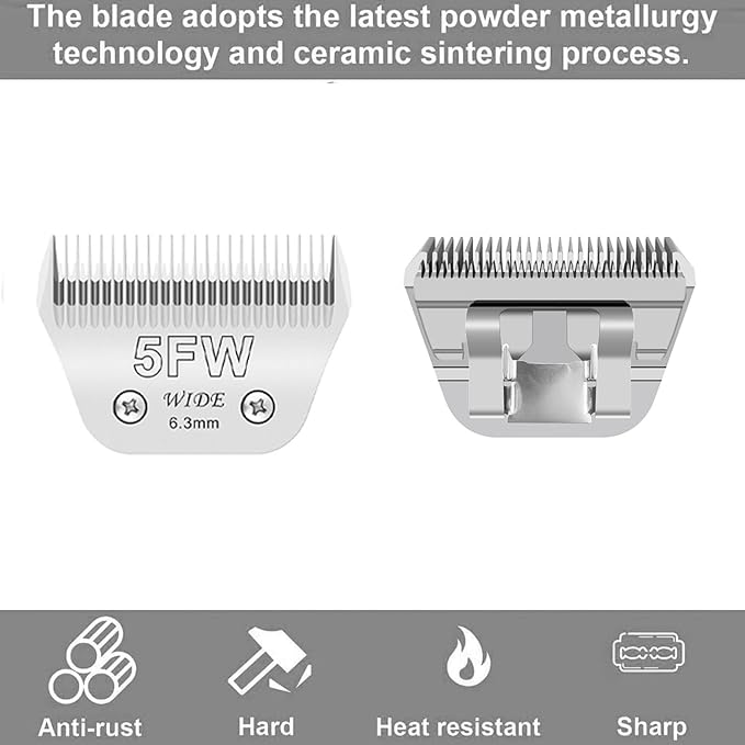Audoc Wide Blades for Dog Grooming Blades Compatible with Andis,Oster A5,Wahl km10 Dog Clippers Stainless Steel Blades Blades for Animal Dog,Cat,Horse, (#5FW(6.3mm))