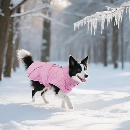 Kuoser Dog Coat, Super-Warm Dog Jacket Windproof Pet Cold Weather Coats for Extra Large Dogs, Fleece Lining Quilted Turtleneck Puppy Snowsuit Reflective Adjustable Doggie Winter Clothes, Pink, 3XL