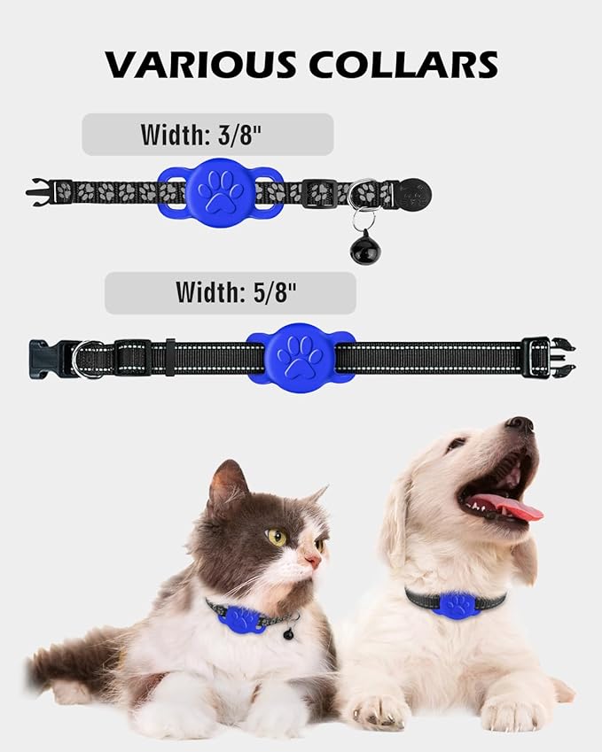 Dynmeow Dog Cat Collar Holder Compatible with Airtag, Anti-Lost Silcione Holder for 3/8 and 5/8 Inch Wide Collars, Navy-Blue, S(1 Pack)