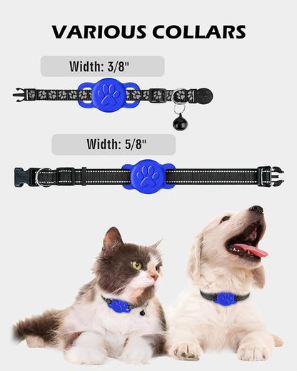 Dynmeow Dog Cat Collar Holder Compatible with Airtag, Anti-Lost Silcione Holder for 3/8 and 5/8 Inch Wide Collars, Navy-Blue, S(1 Pack)