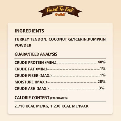 Gootoe Soft Turkey Tendon Stirip with Pumpkin 1 lb, Natural Chewy Snack, USA-Sourced Turkey Tendon, Premium Training Chew, Reseal Value Bag, Ideal for Small & Senior Dogs, Jumbo Pack