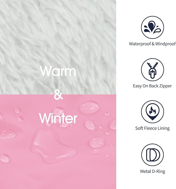 IECOii Large Dog Coat with Harness Built in - Pink, Large - Waterproof Windproof Dog Winter Coat, Fleece Lined Zip Snow Jacket for Dogs Thermal Outdoor Snowsuit Cold Weather Jackets Bulldog