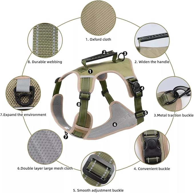 Dog Harness No Pull Adjustable Reflective,for Medium and Large Small Dog with Leash 59.06in (Khaki, S)