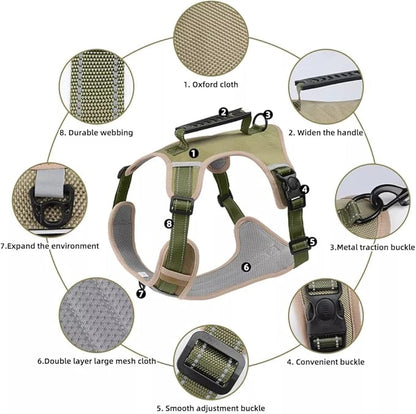 Dog Harness No Pull Adjustable Reflective,for Medium and Large Small Dog with Leash 59.06in (Khaki, S)