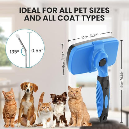 Self-Cleaning Pet Grooming Brush – Deshedding Tool - Removes Loose Fur- Easy One-Click Fur Removal - Hair Brush - Pet Hair Removal Tool - Cat brush - Dog brush for Shedding - Dog hair remover - Large