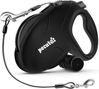 Pecute 32ft Retractable Dog Leash with Poo Bag Holder, Chew Proof Dog Leash with 360° Tangle-Free Extended, Anti-Slip Handle & Quick Brake Button, Suitable for Dogs Up to 110lbs in Weight