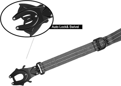ICEFANG Short Dog Leash 25Inch Reflective Nylon Traffic Leash with Padded Handle,Heavy Duty Auto Lock Swivel Clip for Medium Large Dogs No Pull Training Walking (Grey, 25 Inch)