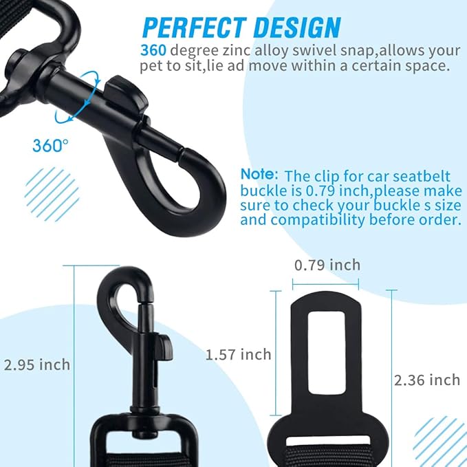 COOYOO Dog Seat Belt,3 Piece Set Retractable Dog Car Harness Adjustable for Vehicle Nylon Pet Safety Heavy Duty & Elastic