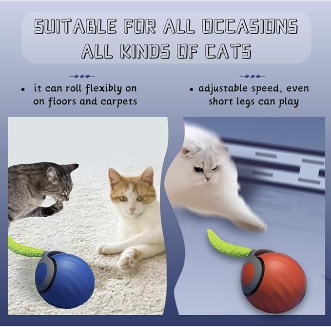 AMATFFUG Speediest Tail 2.0 Cat Toy,Interactive CatToy,CatToys for Indoor Cats,Chewie Viral Cat Ball,Adjustable Sports Rolling Toy,Electric Rolling Ball Christmas Birthday Gift for Pets
