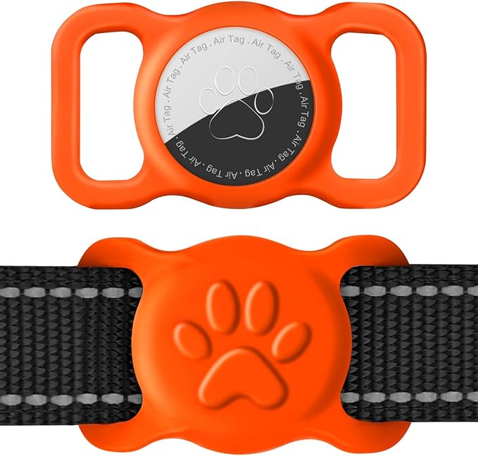 Dynmeow Dog Cat Collar Holder Compatible with Airtag, Anti-Lost Silcione Holder for 3/4-1" inch Wide Collar, Orange, M(1 Pack)