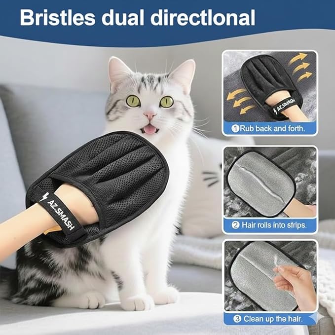 Pet Hair Removal Glove For Cats & Dogs, Upgraded Five Finger Design For Pet Hair Remover, Reusable Tool For Carpet, Sofa, Car Seat & Cloths by AZ SMASH