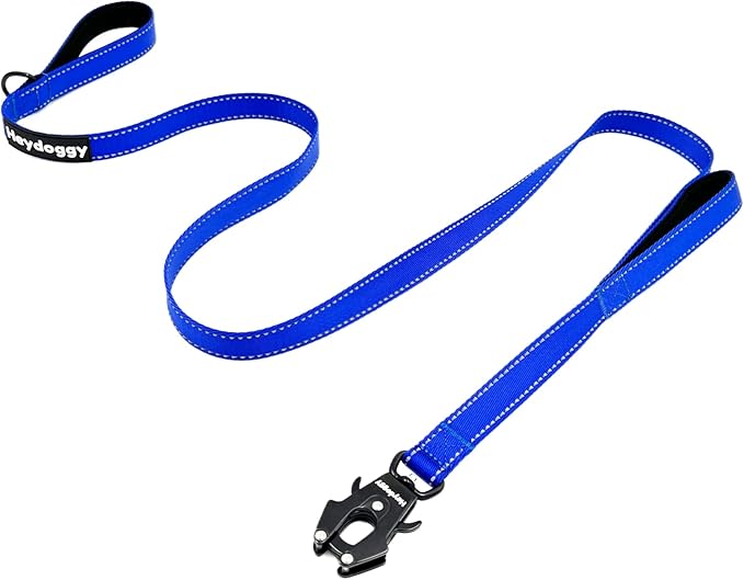 Strong Heavy Duty Dog Leash - 5ft Reflective Nylon Training Leash with Soft Padded Double Handle & Auto Lock Frog Clip - Safety Traffic Control for Large Medium Small Dogs No Pull Walk Dark Blue,5ft