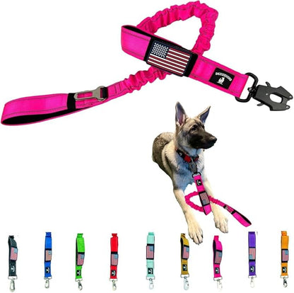 Heavy Duty Bungee Dog Leash - Shock Absorbing, Seat Belt Clip, Quick Release Frog Clasp, Double Padded Handles, for Large and Medium Dogs, Durable for Training, Walking, Car Safety, Outdoor Adventure