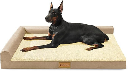Patas Lague Orthopedic XL Dog Bed Large Sized Dog 48''X30'', Waterproof L Bolster Big Large Pet Sofa Beds with Removable Washable Cover, Soft Comfortable Pet Couch Crate Mat with Nonskid Bottom, Cream