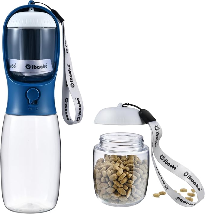 Cibaabo Dog Water Bottle with Food Container, Travel Puppy Water Bowl, Portable Pet Dispenser, Dog Stuff Accessories Items, Puppy Essentials Necessities for Yorkie Chihuahua Cat Walking and Hiking